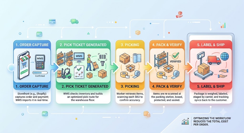 Pick and Pack Process Five-Step Fulfillment Flow